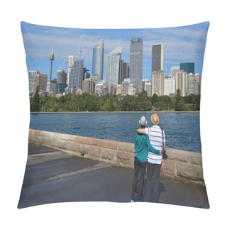 Personality  Senior Couple Looks At Sydney Central Business District Skylin S Pillow Covers