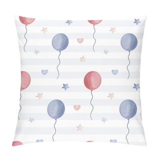 Personality  Seamless Pattern With Watercolor Balloons Hearts And Stars. Cute Childish Wallpaper. Vector Background In Pastel Colors Pillow Covers