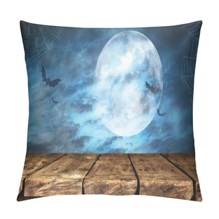 Personality  Empty Wooden Table With Halloween Background Pillow Covers