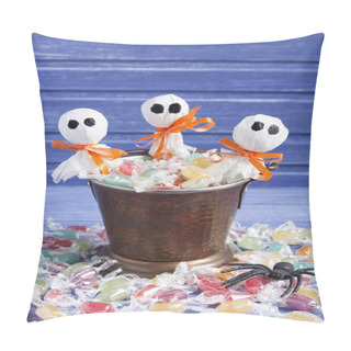 Personality  Halloween Candy Bucket, Lollipop Ghosts And Rubber Spider Pillow Covers