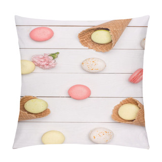 Personality  Variety Of Fresh Macaroons In Waffle Cones Pillow Covers