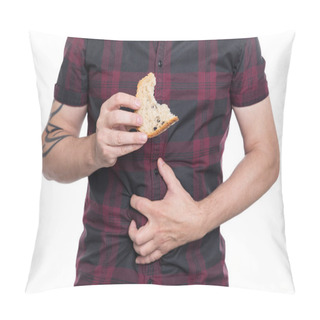 Personality  Man Holding Wheat Bread, Celiac Disease Or Coeliac Condition, Isolated On White Pillow Covers