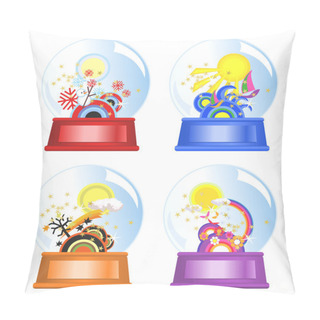 Personality  Illustration Of Water Globes With Four Seasons Theme Pillow Covers