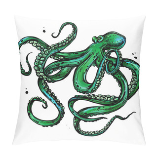 Personality  Octopus. Sea Poulpe, Devilfish With Tentacles Illustration Isolated On White Background Pillow Covers
