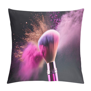 Personality  Pink Powder Explosion On Black Background. Closeup Dust. Colorful Dust Explode. Paint Holi. Pillow Covers