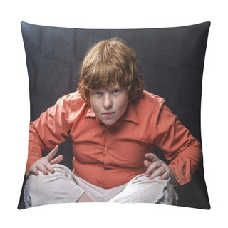 Personality  Freckled Red-hair Boy Posing On Dark Background. Pillow Covers