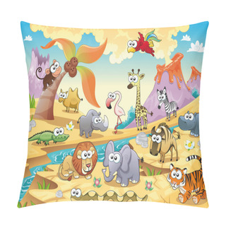 Personality  Savannah Animal Family With Background. Pillow Covers