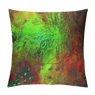 Personality  Playful Group Of Dinousars Eating Some Prehistoric Plantation, Linear Drawing With Graphic Glass Effect Pillow Covers