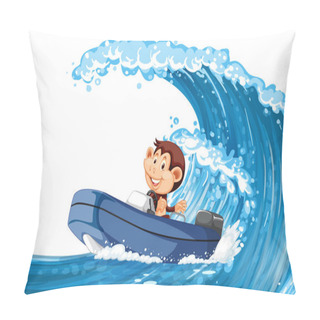 Personality  Happy Monkey Driving Boat On Ocean Wave Illustration Pillow Covers