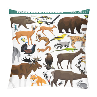 Personality  Set Of Vector Woodland Forest Animals Isolated On White Pillow Covers