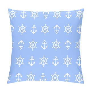 Personality  Beautiful Design Of The Sea Background With White Wheels And Anchors Pillow Covers