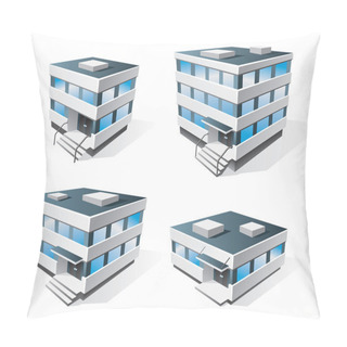 Personality  Four Office Buildings Cartoon Icons Pillow Covers