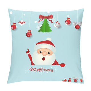 Personality  Christmas Greeting Card With Santa Claus, Christmas Tree And Christmas Decorations. Vector Illustration. Pillow Covers