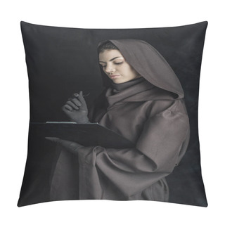 Personality  Woman In Death Costume Holding Clipboard On Black Pillow Covers