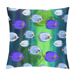 Personality  Sea Fish - Seamless Background Pattern. Decorative Composition On A Watercolor Background. Use Printed Products, Posters, Postcards, Packaging, Pattern On Fabric, Background Image. Pillow Covers