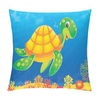 Personality  Sea Turtle Swimming Above A Coral Reef Pillow Covers