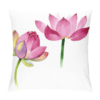 Personality  Pink Lotus Floral Botanical Flowers. Watercolor Background Illustration Set. Isolated Nelumbo Illustration Element. Pillow Covers