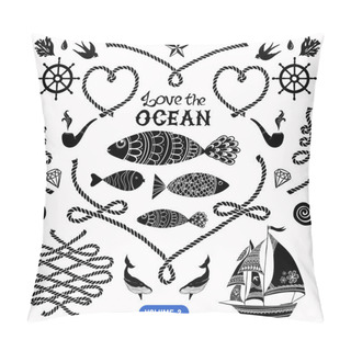 Personality  Vector Pack Of Nautical Elements. Rope Swirls, Logos And Badges. Pillow Covers