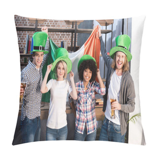 Personality  Multiethnic Friends Celebrating Saint Patrick Day At Home Pillow Covers
