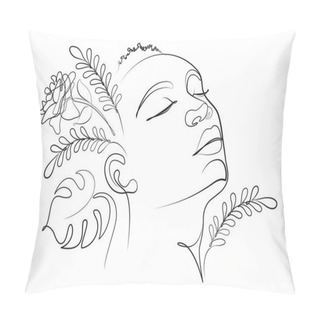 Personality  Modern Line Art Face Drawing, Contemporary Female Face, Hand Drawn Outline Trendy Illustration, Continuous Line, Minimalistic Concept Pillow Covers