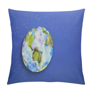 Personality  Top View Of Planet Picture On Violet Background With Stars, Earth Day Concept Pillow Covers