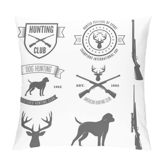 Personality  Set Of Vintage Badge, Emblem Or Logotype Elements For Hunting Club And Gun Shop Pillow Covers
