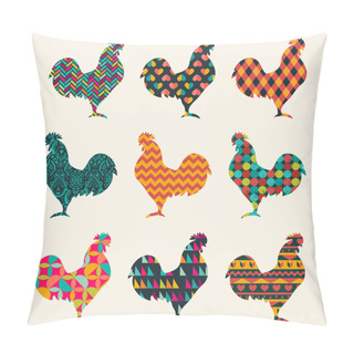 Personality  Set Of Roosters With Geometric Patterns Pillow Covers
