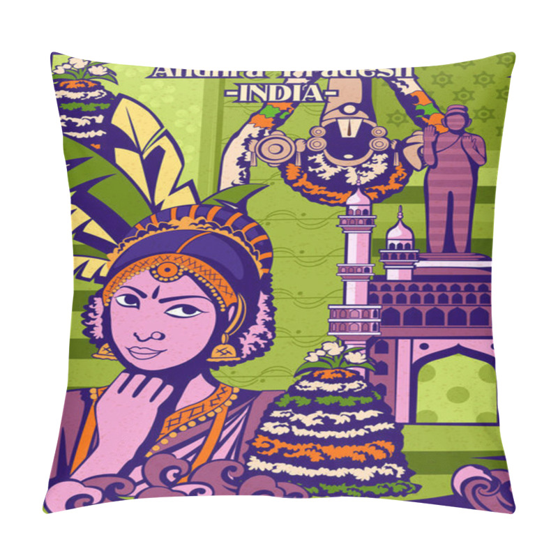 Personality  colorful cultural display of State Andhra Pradesh in India pillow covers