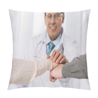 Personality  Cropped Image Of Doctor And Two Patients Holding Hands Pillow Covers