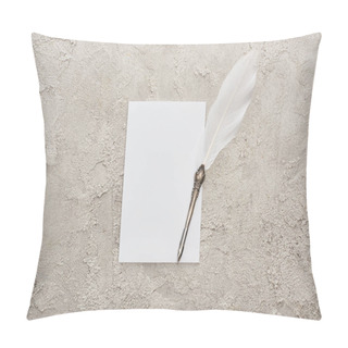 Personality  Top View Of Quill Pen On White Empty Card On Grey Textured Surface Pillow Covers