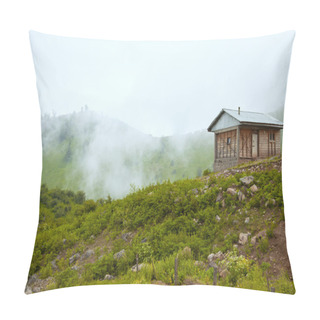Personality  Lonely Hut In The Green Mountains With Morning Autumnal Fog Pillow Covers