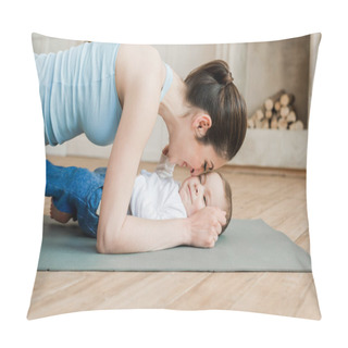 Personality  Mother Doing Plank Exercise With Her Son  Pillow Covers