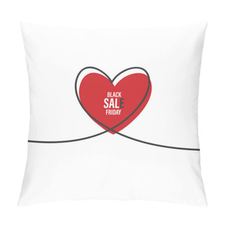 Personality  Black Friday Sale With Glitch Heart In Continuous Drawing Lines In A Flat Style In Continuous Drawing Lines. The Work Of Flat Design. Symbol Of Love And Tenderness Pillow Covers