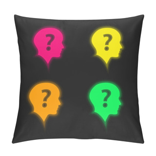 Personality  Bald Head With Question Mark Four Color Glowing Neon Vector Icon Pillow Covers