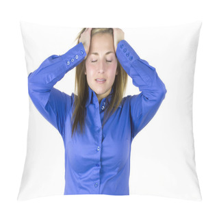 Personality  Stressed Woman With Her Eyes Closed Pillow Covers