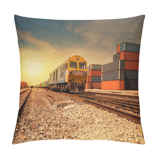 Personality  Cargo Train Platform At Sunset With Container Pillow Covers