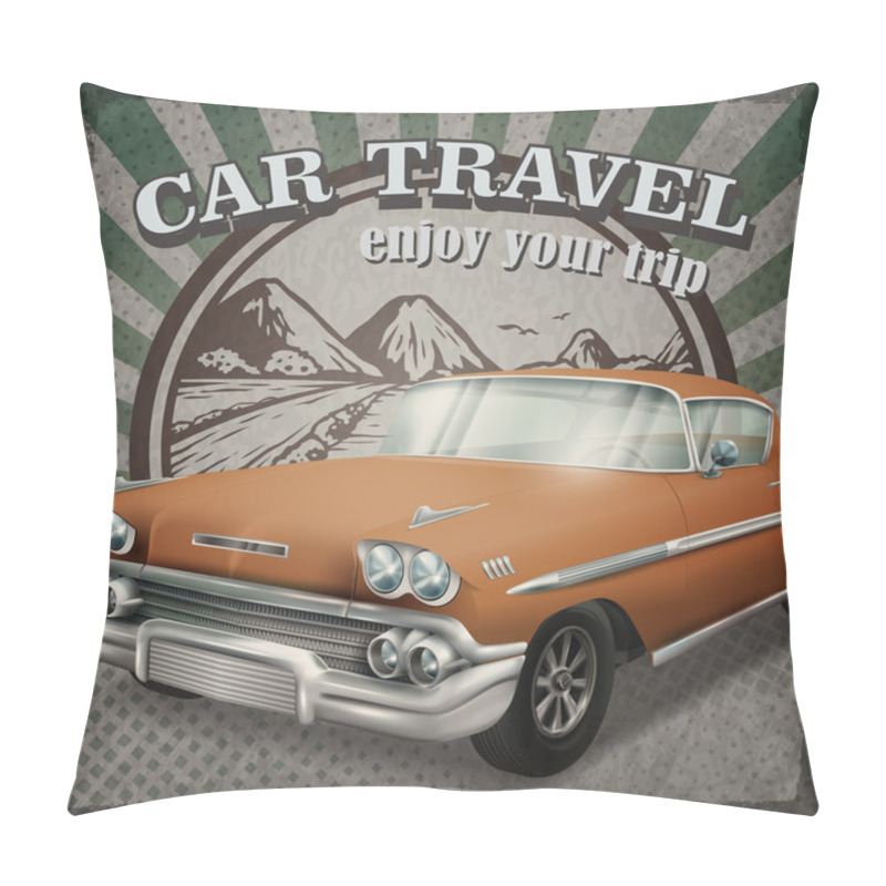 Personality  Veteran Classic Brown Car With Retro Background Pillow Covers