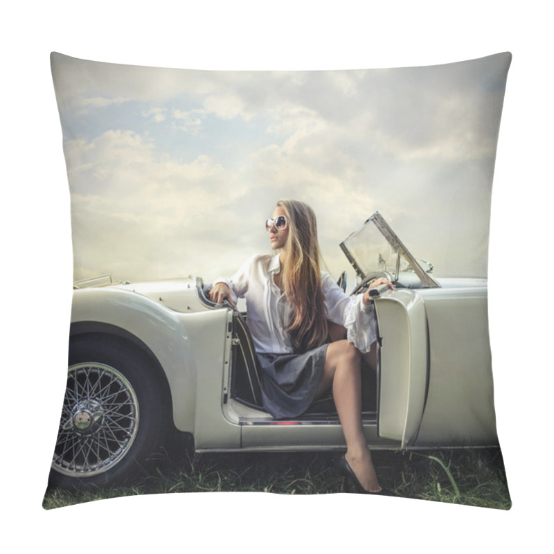 Personality  Beautiful fashion woman on a car pillow covers