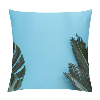 Personality  Beautiful Tropical Leaves On A Blue Background. Poster Banner, P Pillow Covers