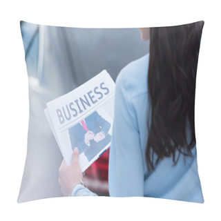 Personality  Woman Holding Business Newspaper Pillow Covers
