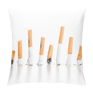 Personality  Studio Shot Of Cigarette Butts Isolated On White, Stop Smoking Concept Pillow Covers