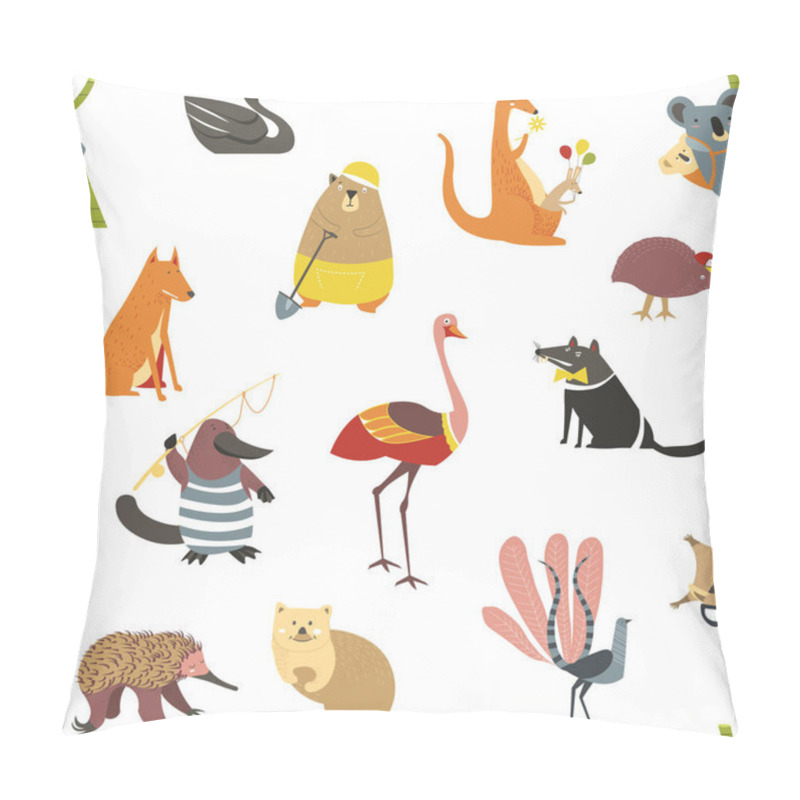 Personality  Wild Australian animals and birds seamless pattern wildlife pillow covers