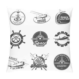 Personality  Set Of Vintage Space, Nautical, Aeronautics Flight  Emblems Pillow Covers