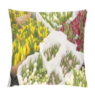 Personality  Variety Of Tulip Buds In The Flower Shop Pillow Covers