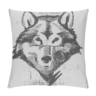 Personality  Wolf Head Hand Drawn Sketch Grunge Texture Engraving Style Pillow Covers