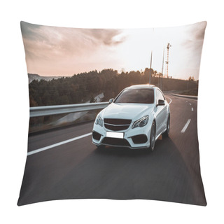 Personality  White Business Class Car On The Road , Front View Pillow Covers