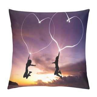 Personality  Young Couple Drawing Hearts Pillow Covers