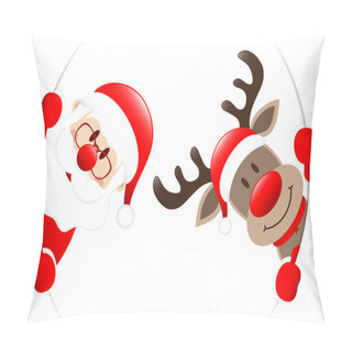 Personality  Santa And Reindeer Looking Inside Round Banner Pillow Covers