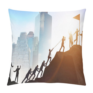 Personality  Concept Of Teamwork With Team Climbing Mountain Top Pillow Covers