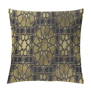 Personality  Background Design Based On Traditional Oriental Graphic Motifs. Islamic Decorative Pattern With Golden Artistic Texture. Arabian Ethnic Mosaic With Interlacing Lines And Geometric Tiled Ornaments. Pillow Covers